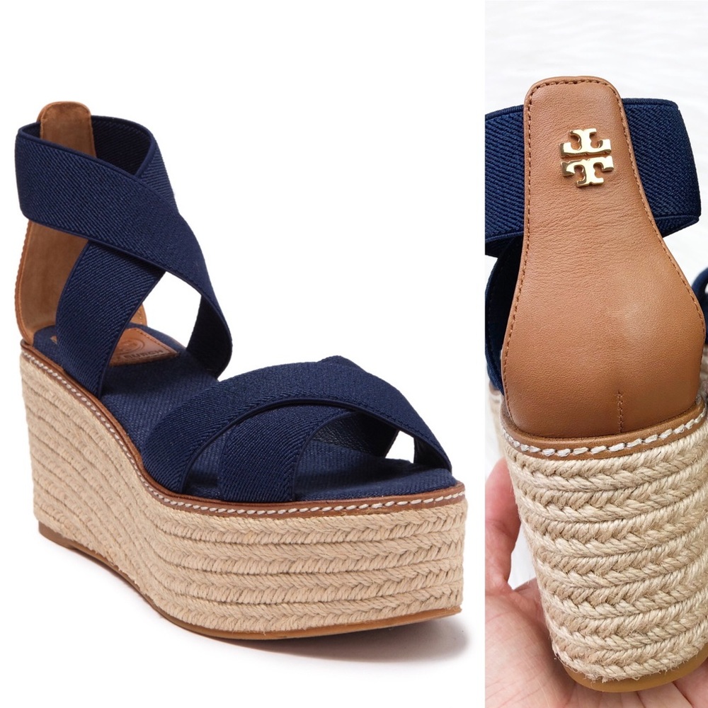 New Tory Burch Navy Espadrille Platform Sandals
